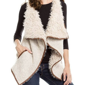 Love Tree Draped Faux Fur And Leather Vest Small White Cream Brown